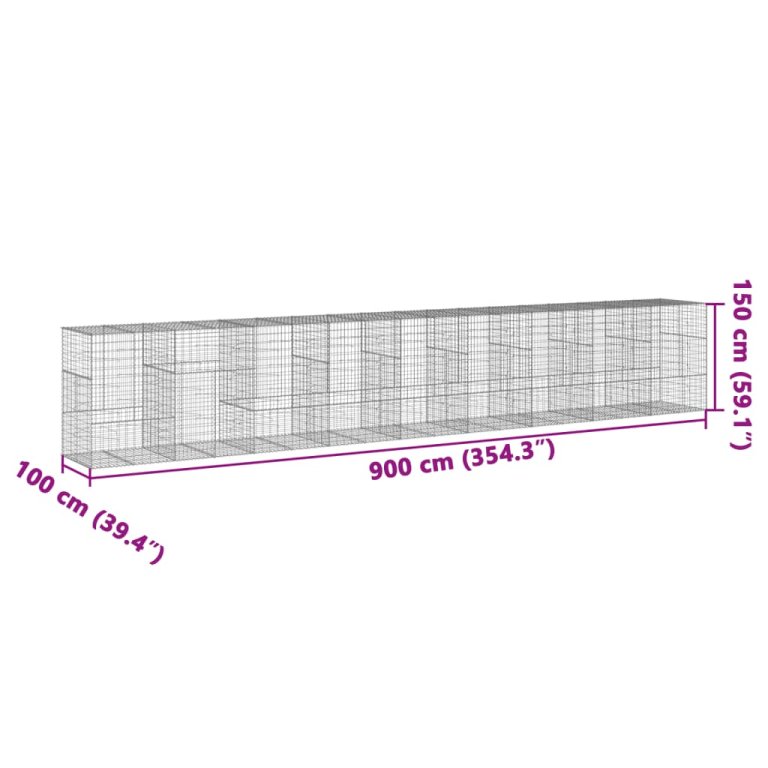 Gabionska košara s poklopcem 900x100x150 cm pocinčano željezo