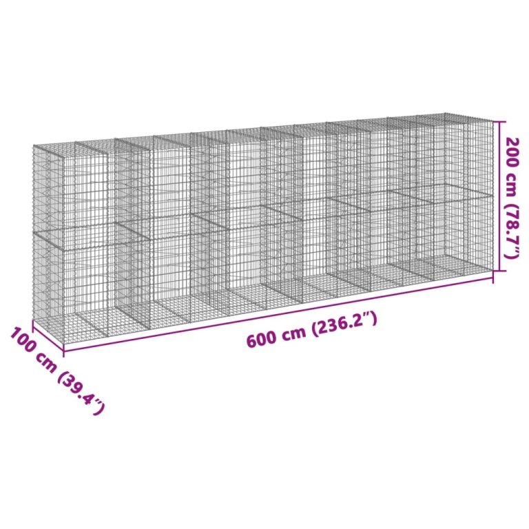 Gabionska košara s poklopcem 600x100x200 cm pocinčano željezo