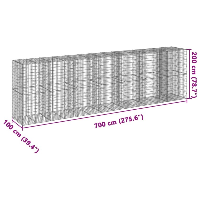 Gabionska košara s poklopcem 700x100x200 cm pocinčano željezo