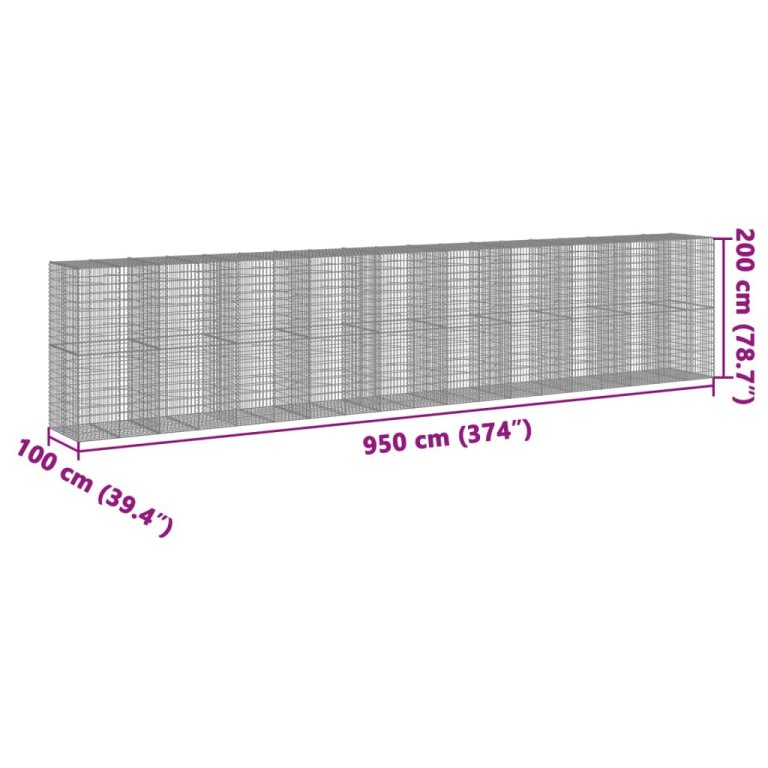 Gabionska košara s poklopcem 950x100x200 cm pocinčano željezo