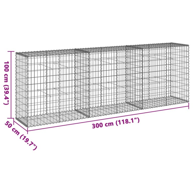 Gabionska košara s poklopcem 300x50x100 cm pocinčano željezo