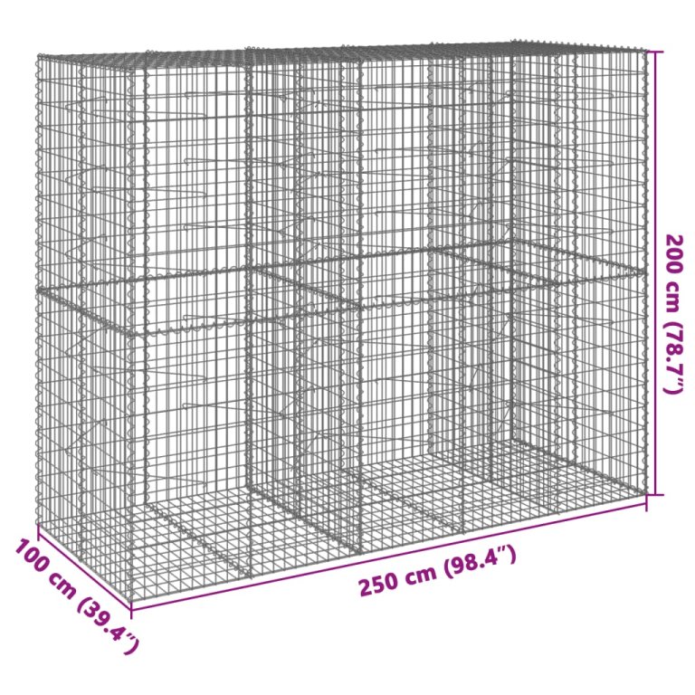 Gabionska košara s poklopcem 250x100x200 cm pocinčano željezo