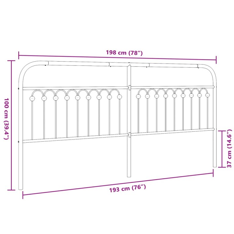 Metalno uzglavlje crno 193 cm