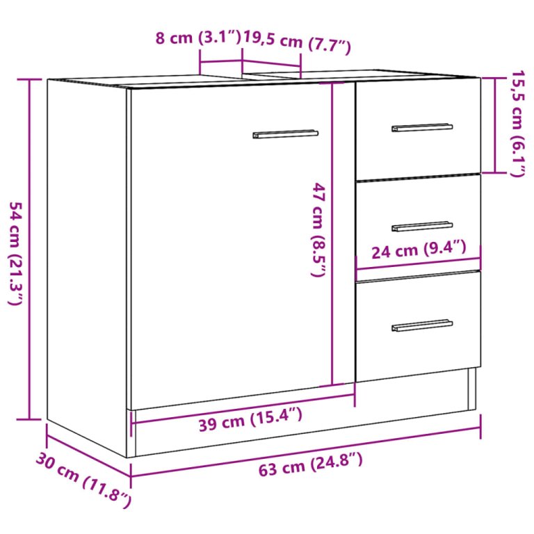 Ormarić za umivaonik boja artisian hrast 63x30x54 cm drveni