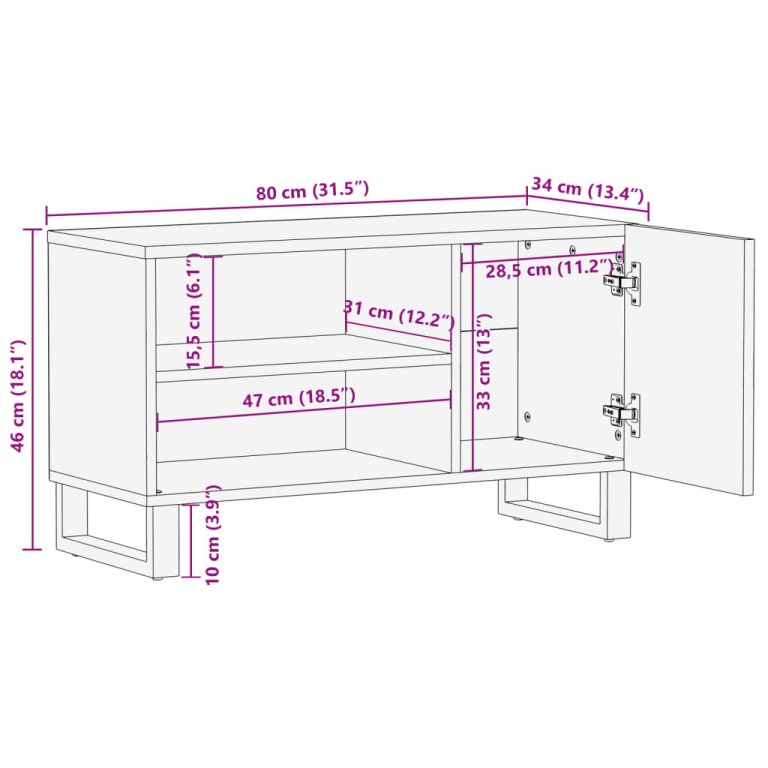 TV ormarić 80 x 34 x 46 cm od masivnog grubog drva manga