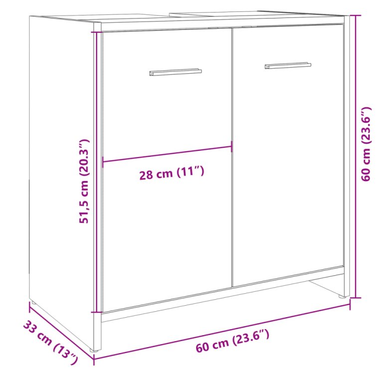 Ormarić za umivaonik boja hrasta 60x33x60 cm konstruirano drvo