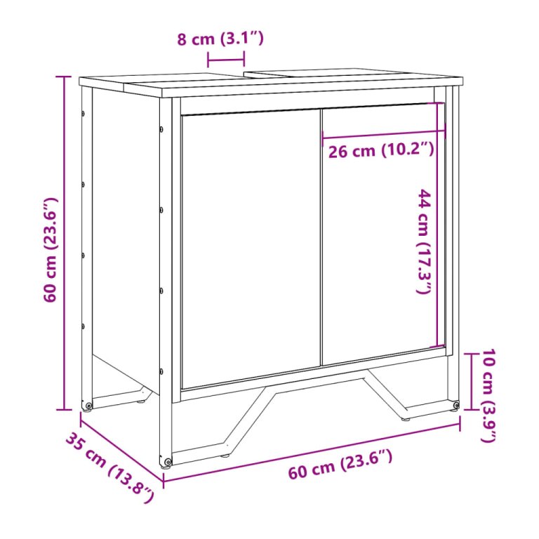 Ormarić za umivaonik crni 60x35x60 cm konstruirano drvo