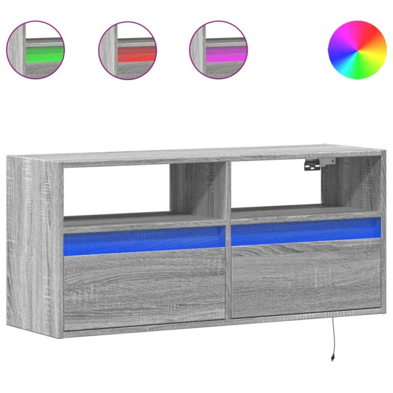 Zidni TV ormarić s LED svjetlima siva boja hrasta 100x31x45 cm