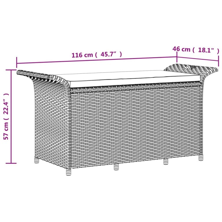 Vrtna klupa s jastukom siva 116 x 46 x 57 cm od poliratana