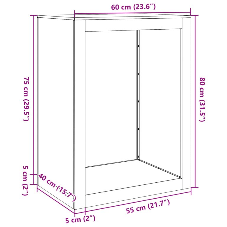 Stalak za drva za ogrjev 60 x 40 x 80 cm od nehrđajućeg čelika