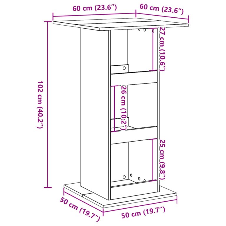 Barski stol s prostorom boja hrasta 60x60x102 cm drveni