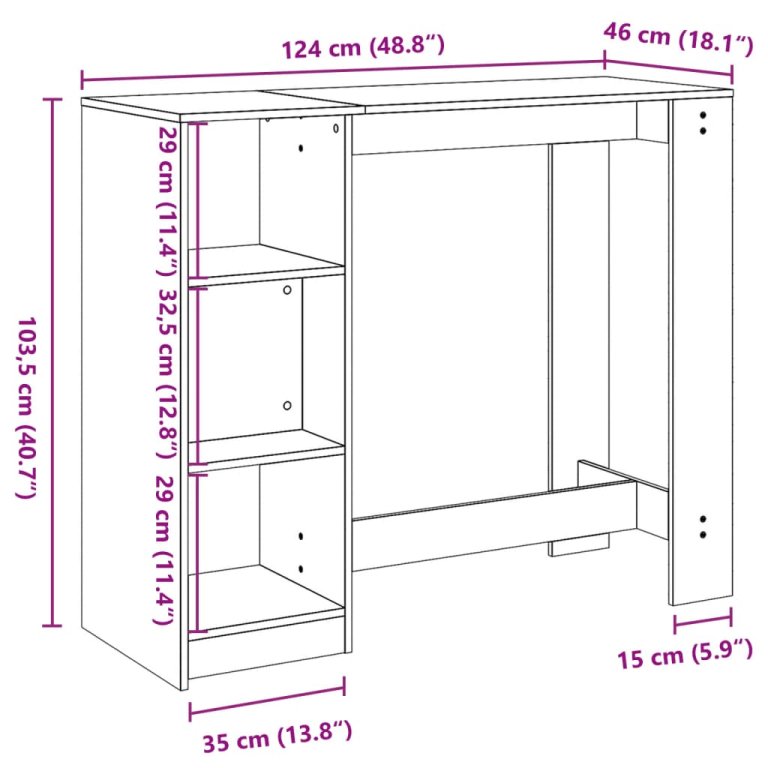 Barski stol s policom bijeli 124x46x103,5 cm konstruirano drvo