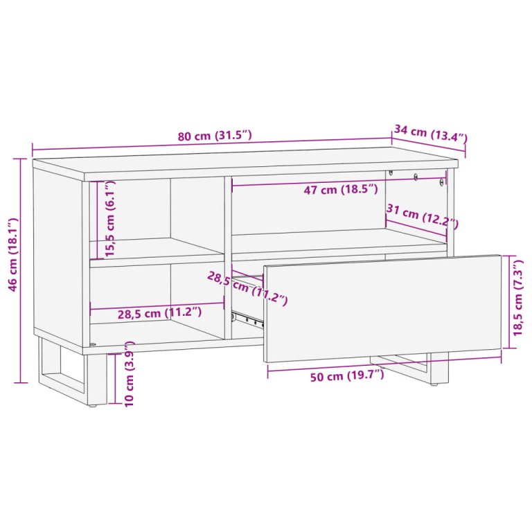 TV ormarić 80 x 34 x 46 cm od masivnog bagremovog drva