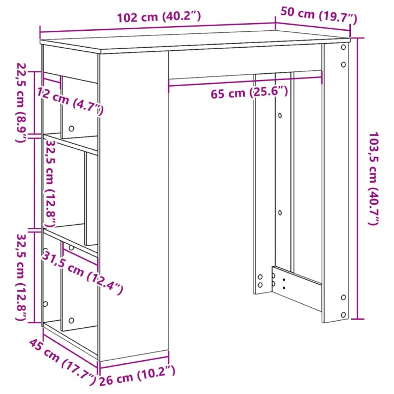 Barski stol s stalcima boja betona 102 x 50 x 103,5 cm drveni