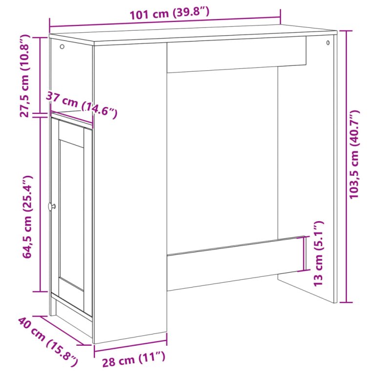 Barski stol s držačima bijeli 101x40x103,5 cm drveni