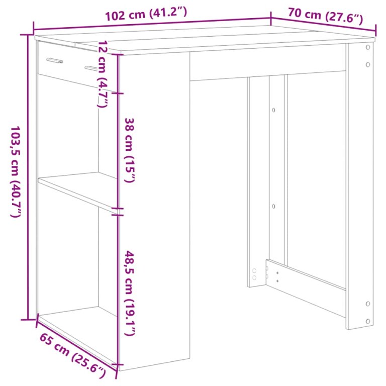 Barski stol boja betona 102x70x103,5 cm konstruirano drvo