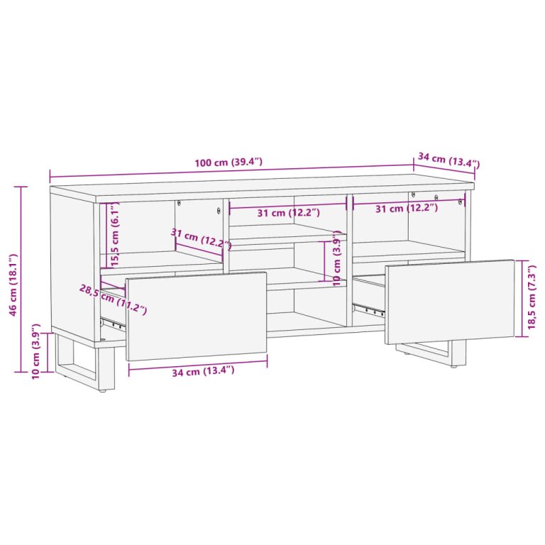 TV ormarić 100 x 34 x 46 cm od masivnog bagremovog drva