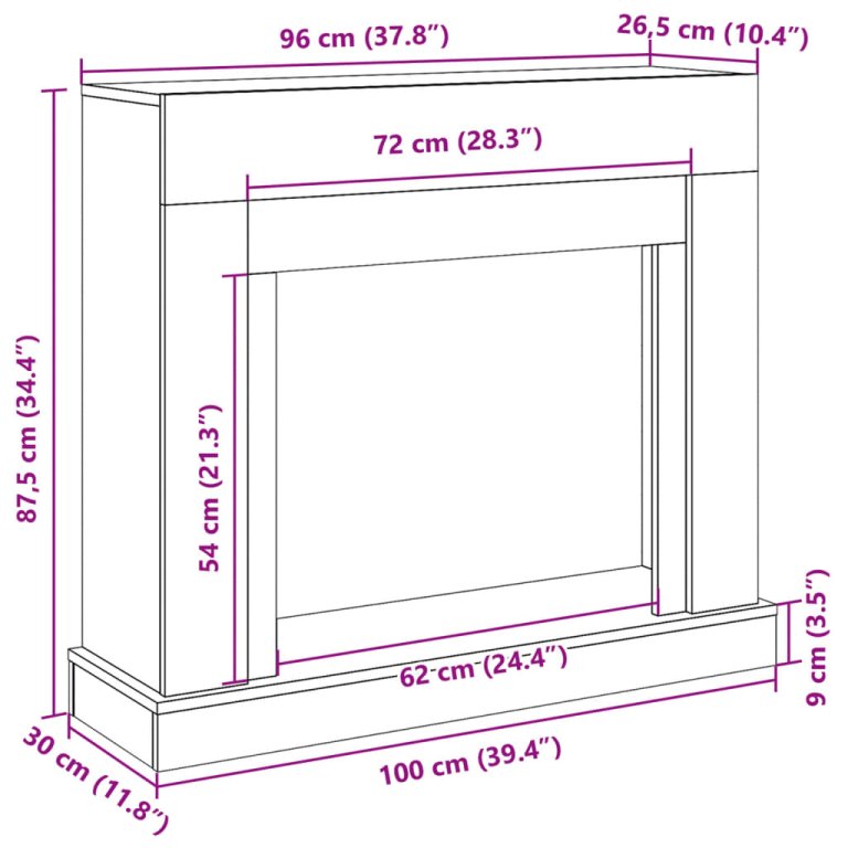 Okvir za kamin boja betona 100x30x87,5 cm od konstruiranog drva