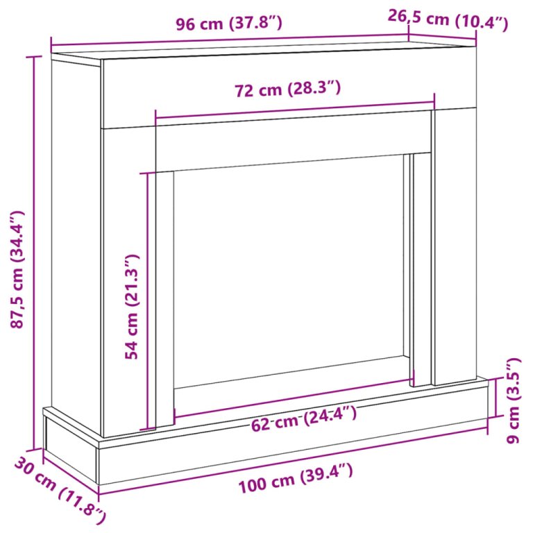 Okvir za kamin boja hrasta 100x30x87,5 cm od konstruiranog drva