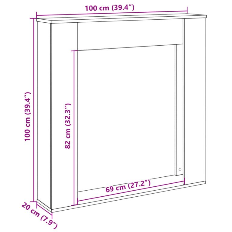 Okvir za kamin bijeli 100x20x100 cm od konstruiranog drva