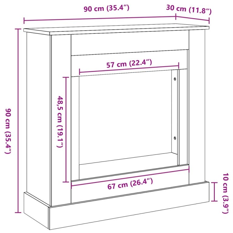 Okvir za kamin crni 90 x 30 x 90 cm od konstruiranog drva