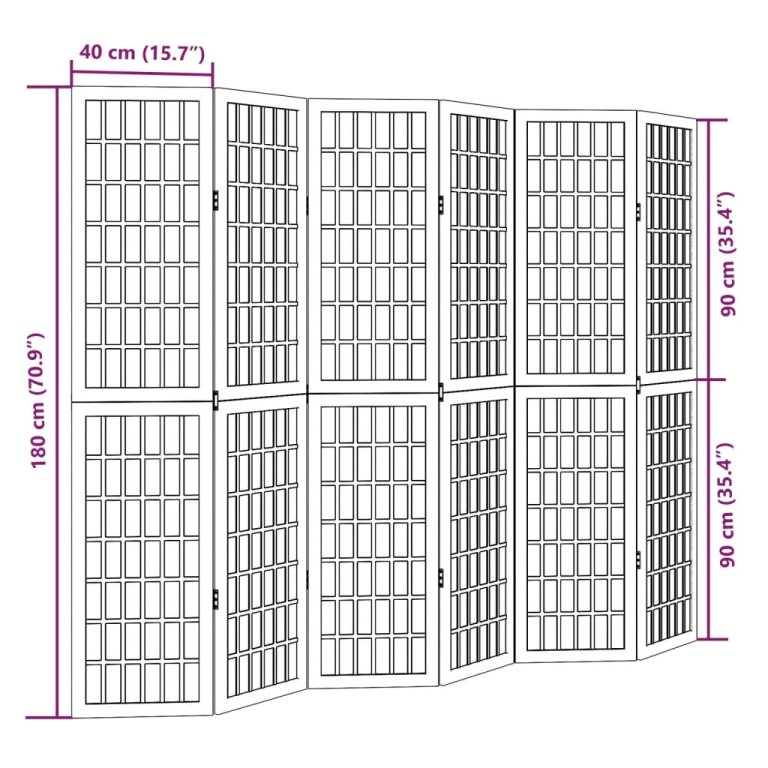 Sobna pregrada s 6 panela bijela od masivnog drva paulovnije