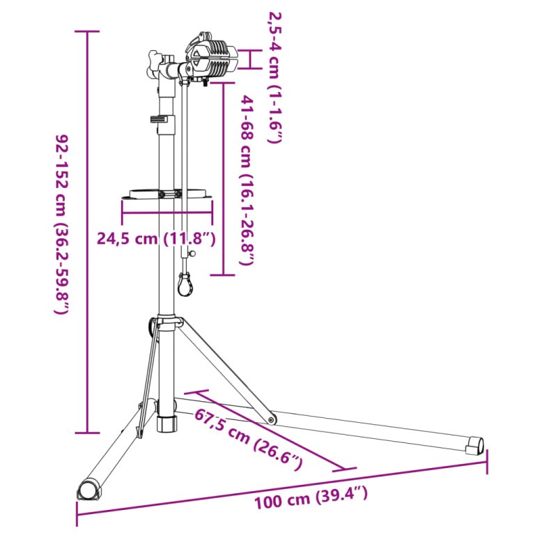 Stalak za popravak bicikla sklopivi 92 - 152 cm crveni čelični