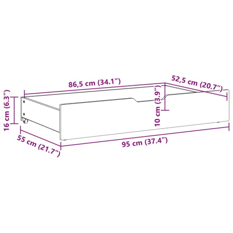 Ladice ispod kreveta 2 kom voštano smeđe 95x55x16cm od borovine