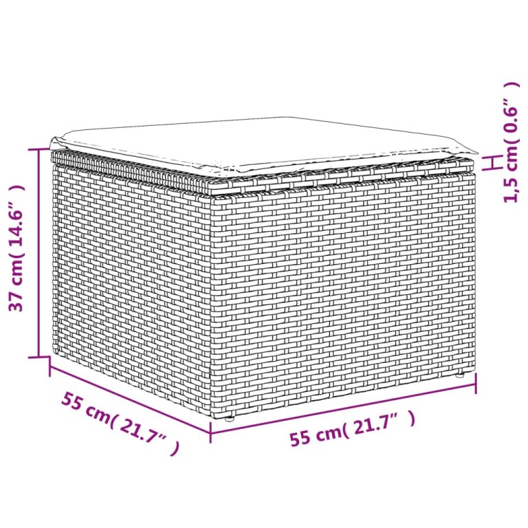 Vrtni tabure s jastukom crni 55 x 55 x 37 cm od poliratana