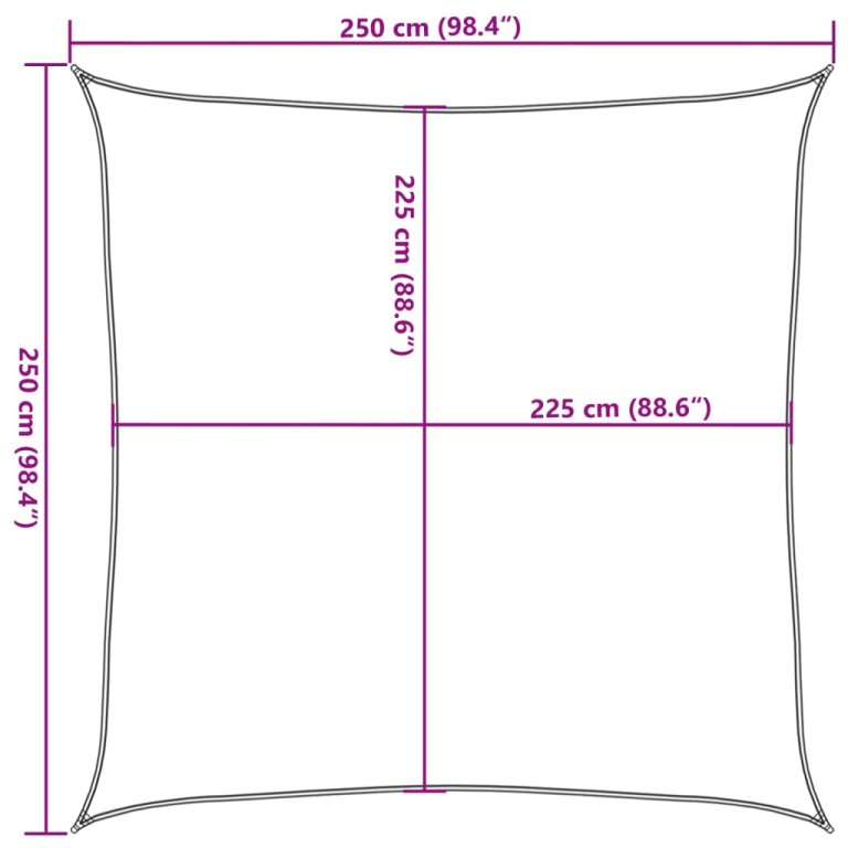 Jedro za zaštitu od sunca 160 g/m² plavo 2,5 x 2,5 m HDPE