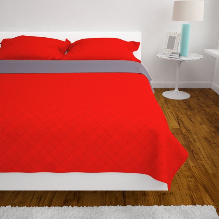 131555  Double-sided Quilted Bedspread Red and Grey 170x210 cm