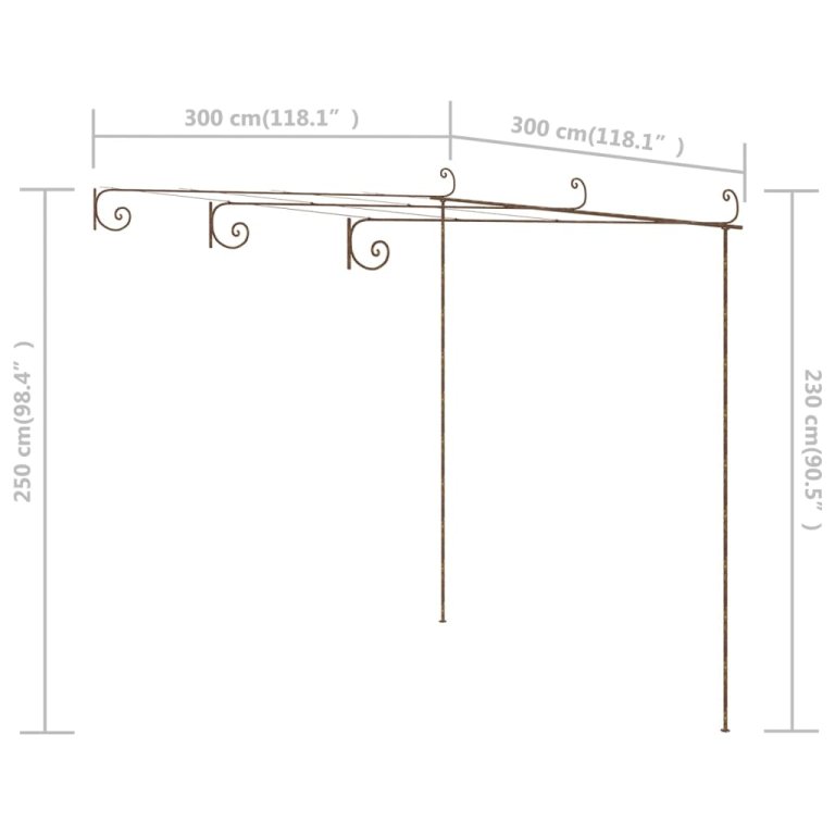 Vrtna pergola antikna smeđa 3 x 3 x 2,5 m željezna