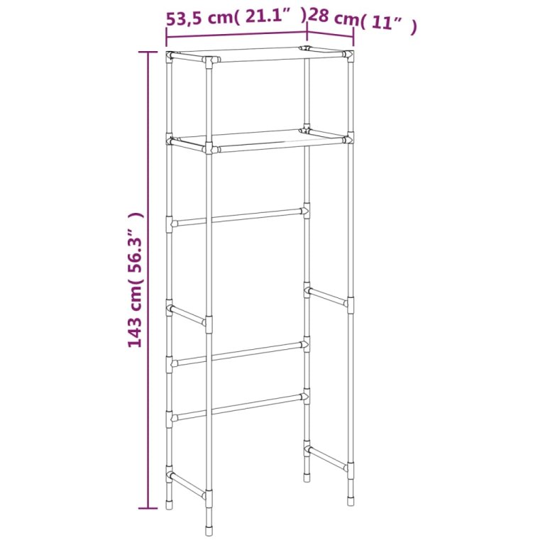 Stalak iznad toaletne školjke s 2 razine sivi 53,5x28x143 cm