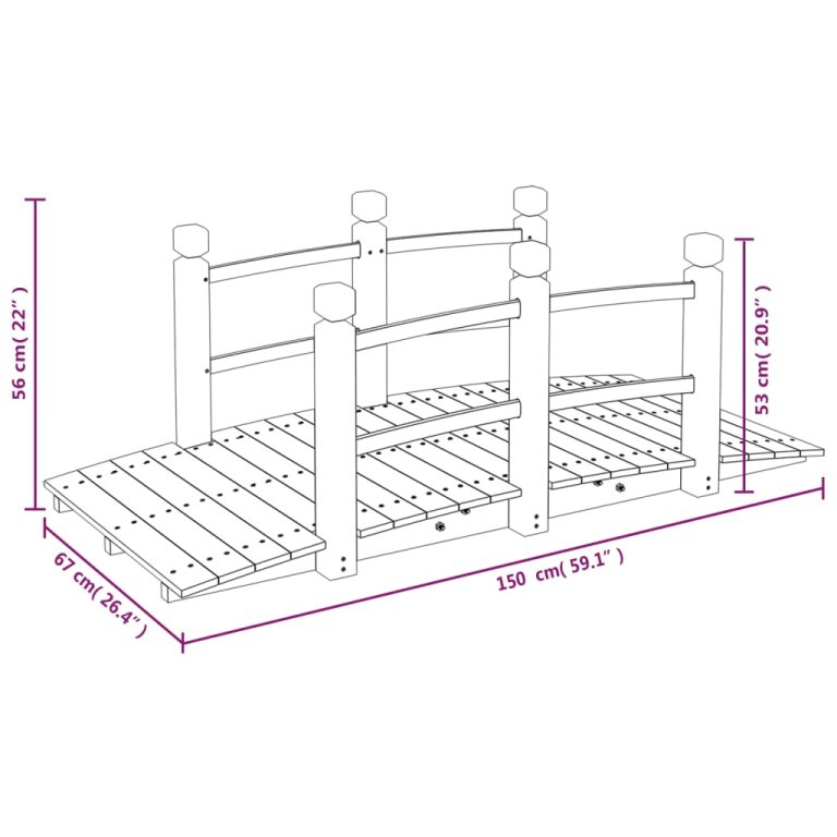 Vrtni most s ogradama 150 x 67 x 56 cm od masivnog drva smreke