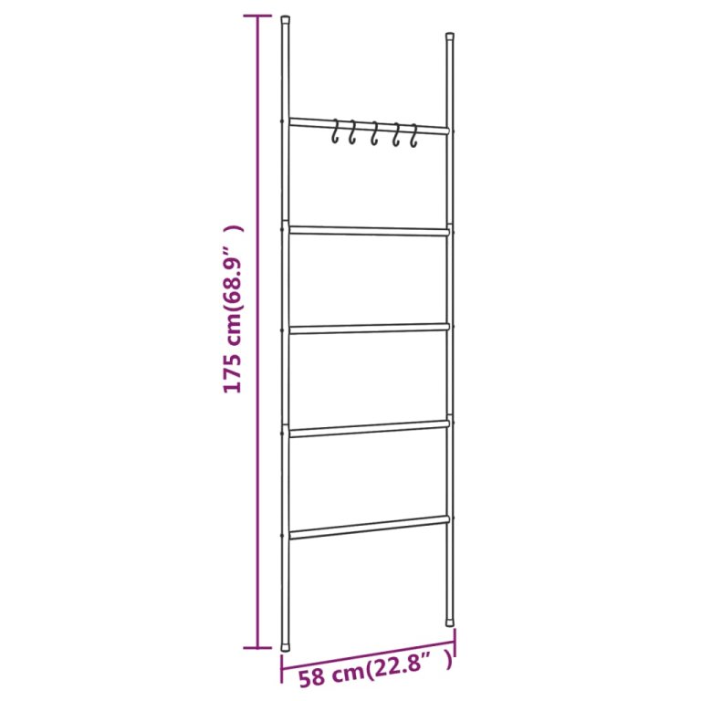 Ljestve za ručnike s 5 razina crne 58 x 175 cm željezne