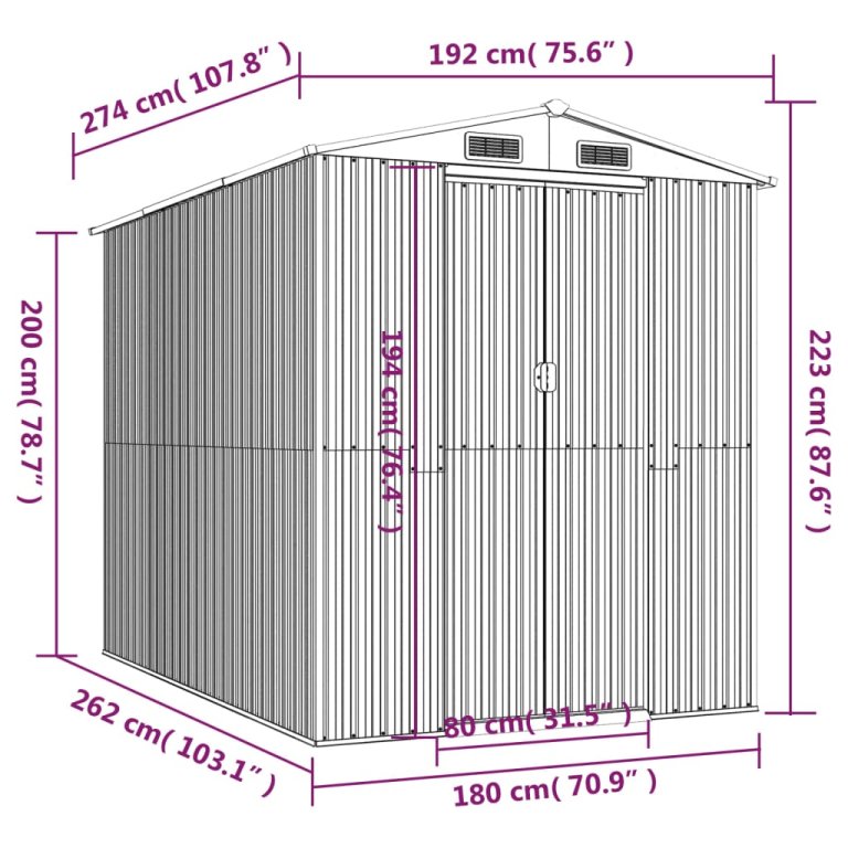 Vrtno spremište antracit 192x274x223 cm pocinčani čelik