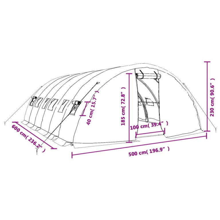 Staklenik s čeličnim okvirom bijeli 30 m² 6 x 5 x 2,3 m