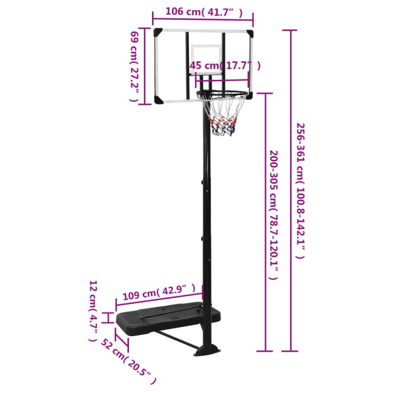 Košarkaški stalak prozirni 256 - 361 cm polikarbonantni