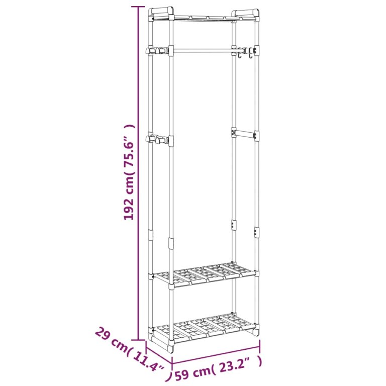 Stalak za odjeću s 3 razine srebrni 59x29x192 cm aluminijski