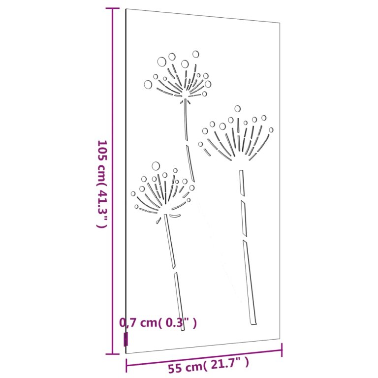 Vrtni zidni ukras 105 x 55 cm čelik COR-TEN s cvjetnim uzorkom