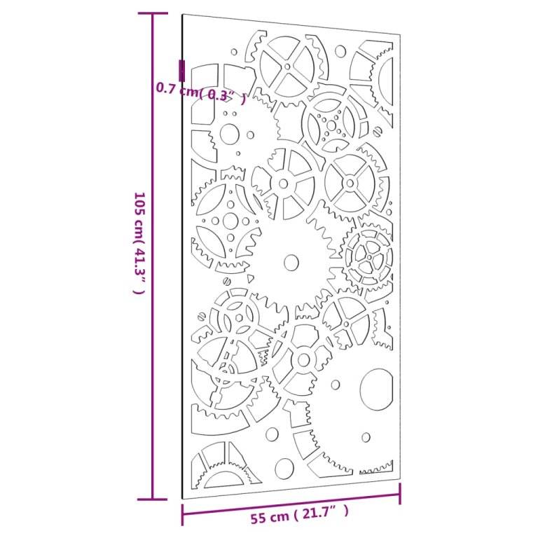 Vrtni zidni ukras 105 x 55 cm čelik COR-TEN s uzorkom zupčanika