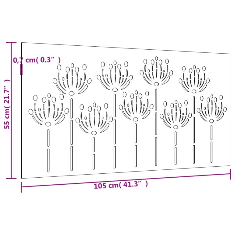 Vrtni zidni ukras 105 x 55 cm čelik COR-TEN s cvjetnim uzorkom