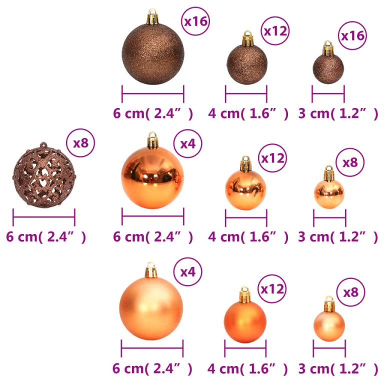 Božićne kuglice 100 kom smeđe 3/4/6 cm