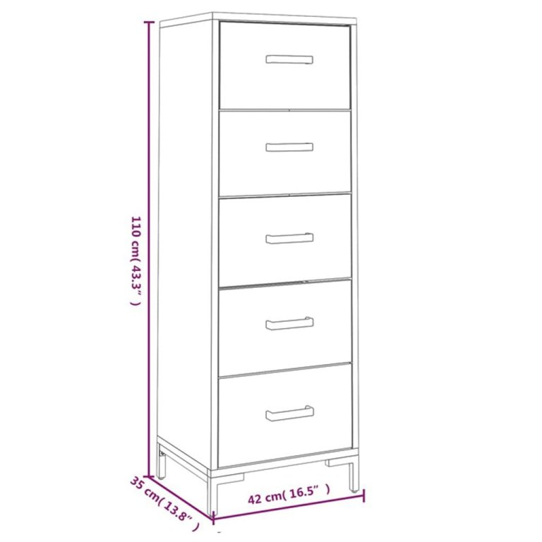 Ladičar crni 42 x 35 x 110 cm od masivne borovine