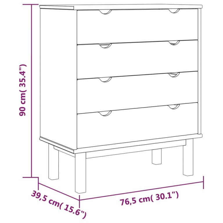 Ladičar OTTA smeđe-bijeli 76,5x39,5x90 cm od masivne borovine