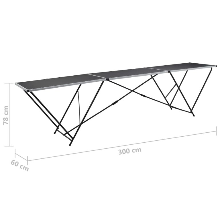 Sklopivi stol za lijepljenje od MDF-a i aluminija 300 x 60 x 78 cm