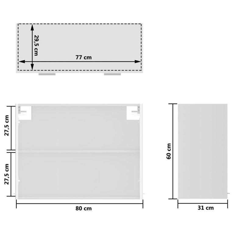 Viseći stakleni ormarić sjajni bijeli 80 x 31 x 60 cm drveni