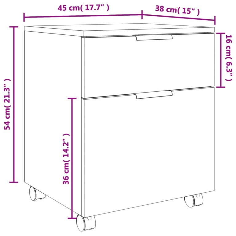 Mobilni ormarić za spise hrast 45x38x54 cm konstruirano drvo