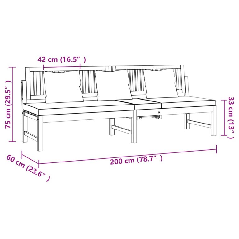 Dnevni ležaj s krem jastukom 200x60x75 cm masivno drvo bagrema