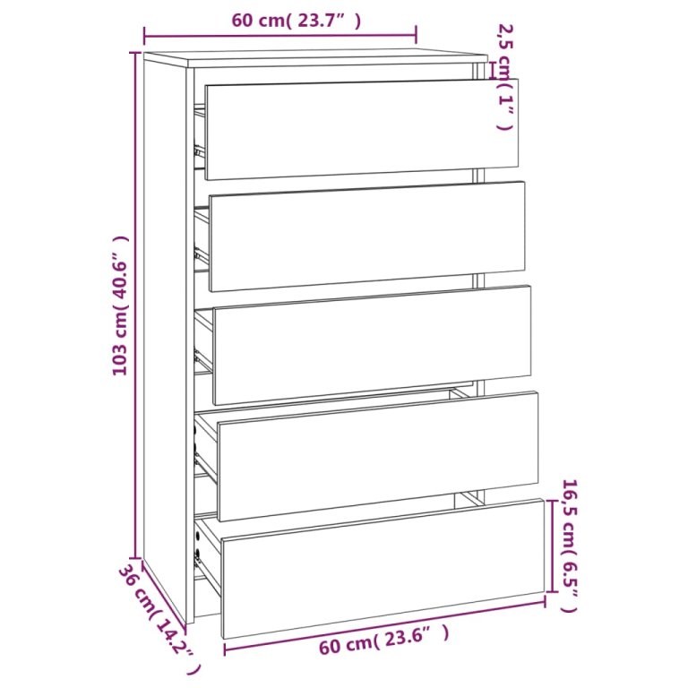 Ladičar bijeli 60 x 36 x 103 cm od konstruiranog drva